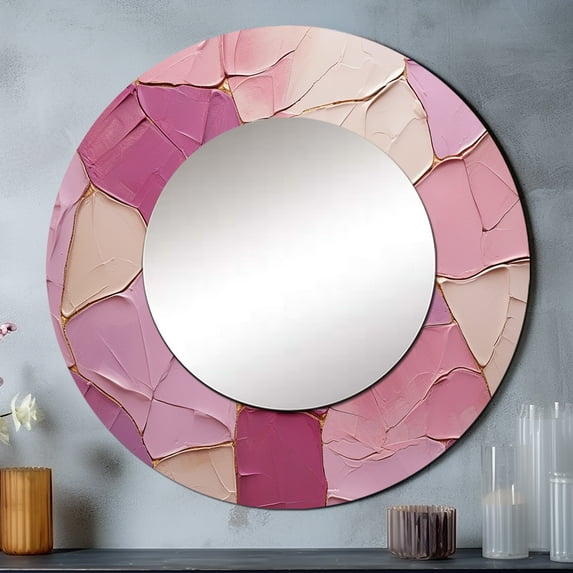 Designart "Blush Lavender Simplistic Pottery" Abstract Spirals Rund Mirror For Wall Decor - Large Pink Round Print Mirror - Round Modern Mirror - Wall Mounted Round Large Mirror - 36" x 36"