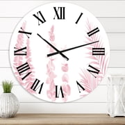 Designart Blush Pinkeucalyptus And Palm Branches Shabby Chic Wall Clock