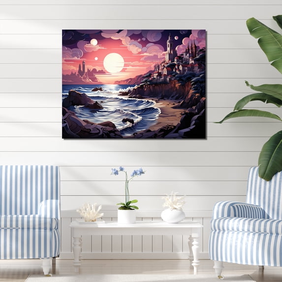 Designart "Blush Shoreline Craftsmanship" Coastal Beach Canvas Print