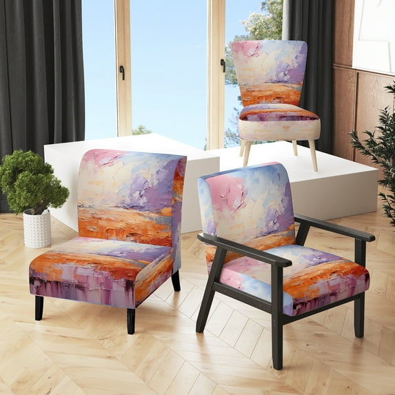 Designart "Blushing Horizon II" Upholstered Abstract Landscape Accent Chair and Modern & Contemporary Arm Chair - Multiple Color & Pattern