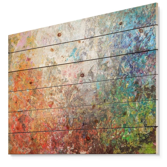 Designart Board Stained Abstract Floral Print on Natural Pine Wood Art Print, 46" x 36"