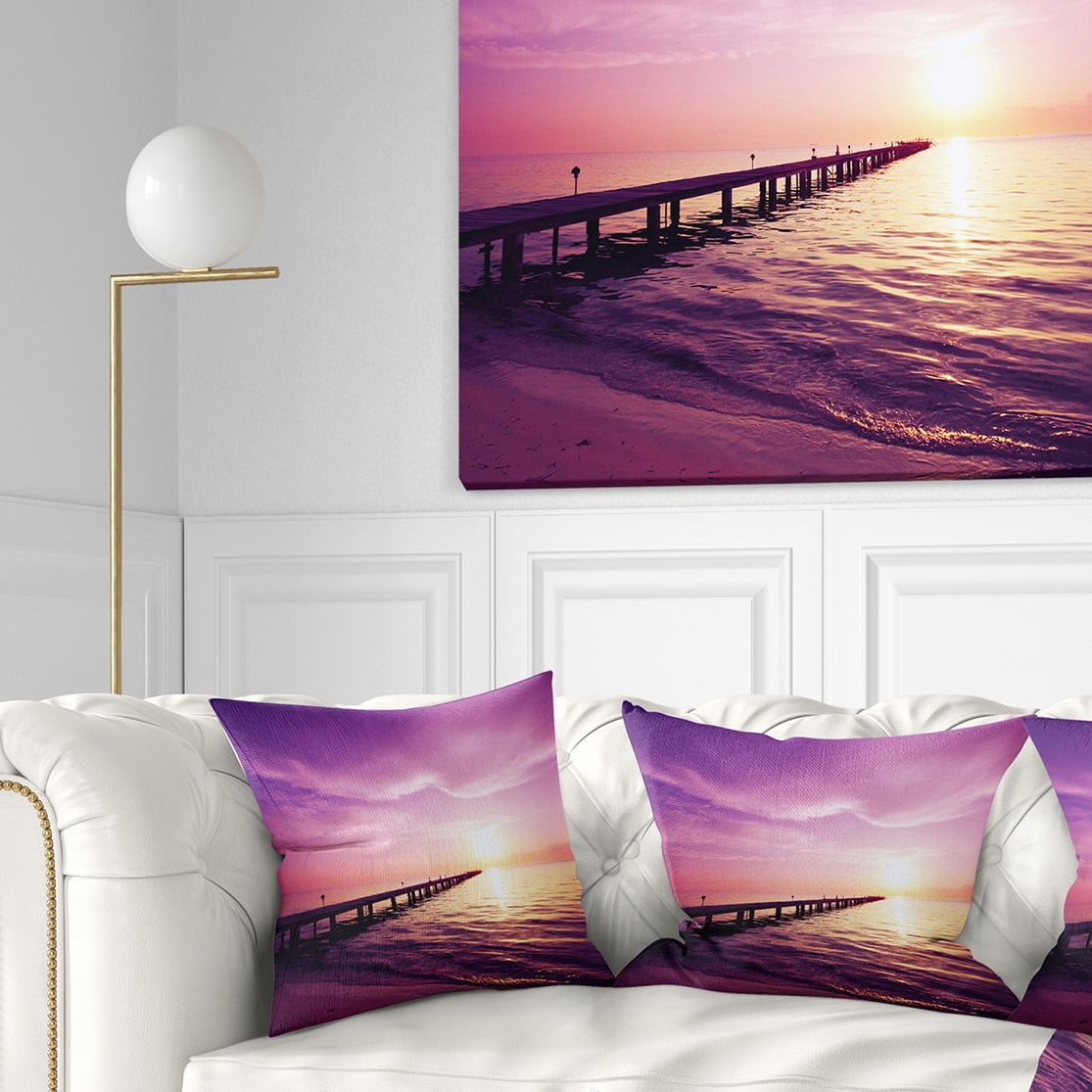 Designart Boardwalk in Purple Seashore - Seashore Throw Pillow - 16x16