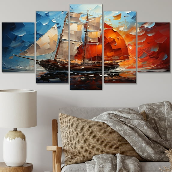 Designart "Boat Abstract Maritime Euphony I" Boat Art Living Room Set