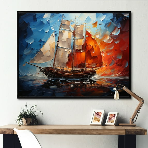 Designart "Boat Abstract Maritime Euphony I" Boat Floater Framed Wall Art Print
