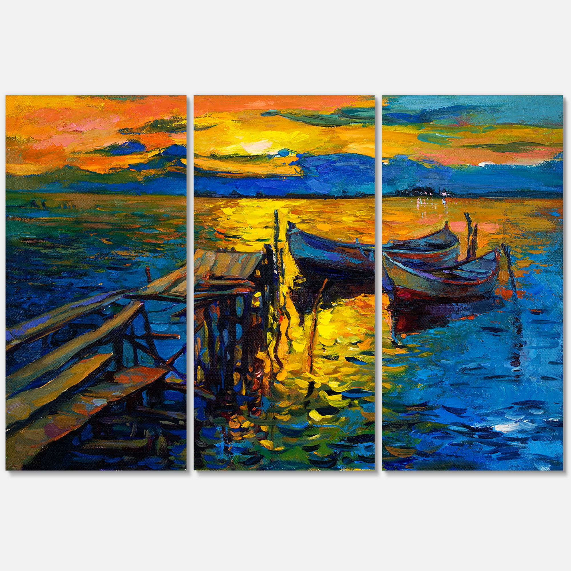 Designart ' Boat At The Lake During Evening Glow II ' Nautical & Coastal Canvas Wall Art Print