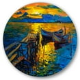 thumbnail image 1 of Designart 'Boat At The Lake During Evening Glow II' Nautical & Coastal Circle Metal Wall Art 29x29 - Disc of 29, 1 of 5