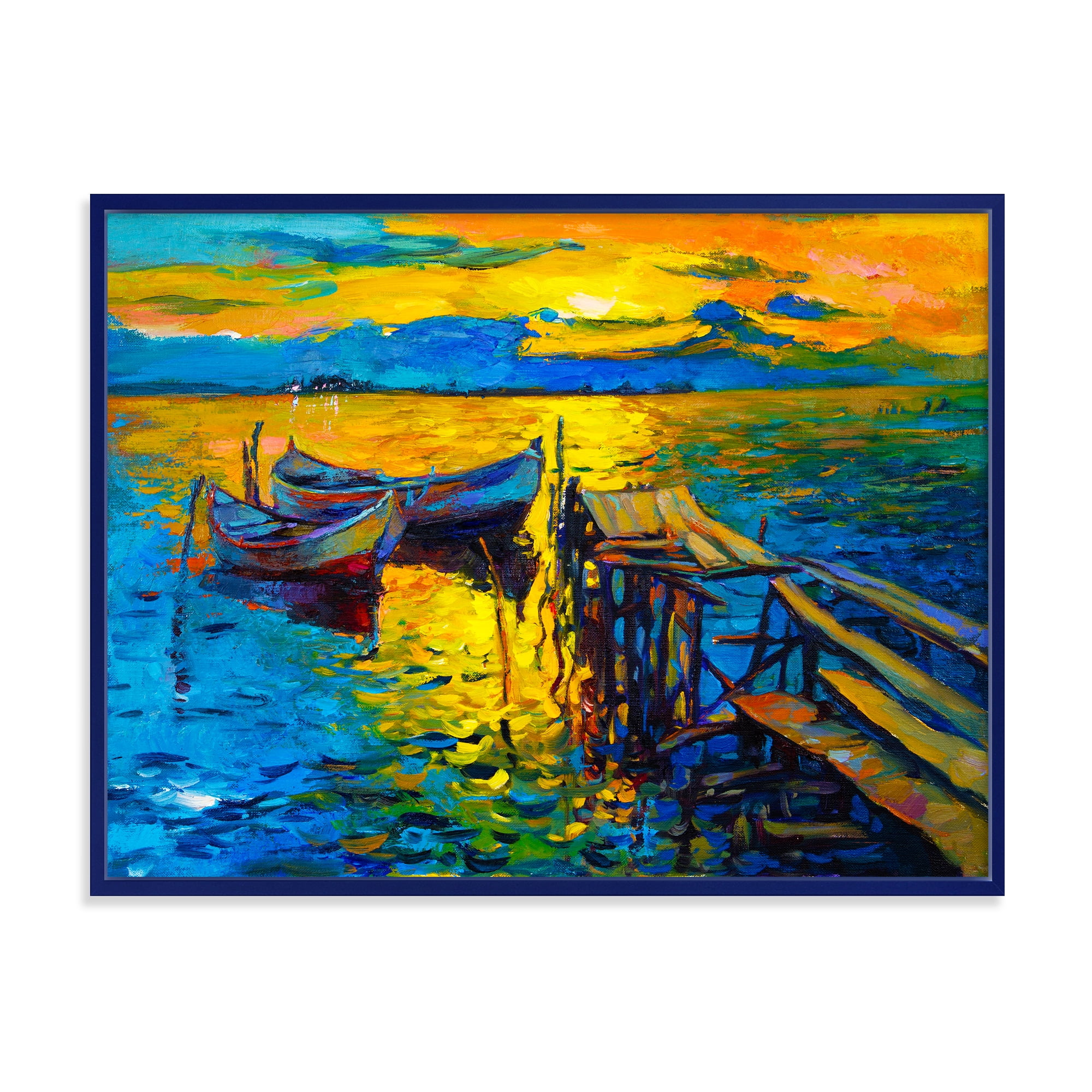 Designart 'Boat At The Lake During Evening Glow II' Nautical & Coastal Framed Canvas Wall Art Print