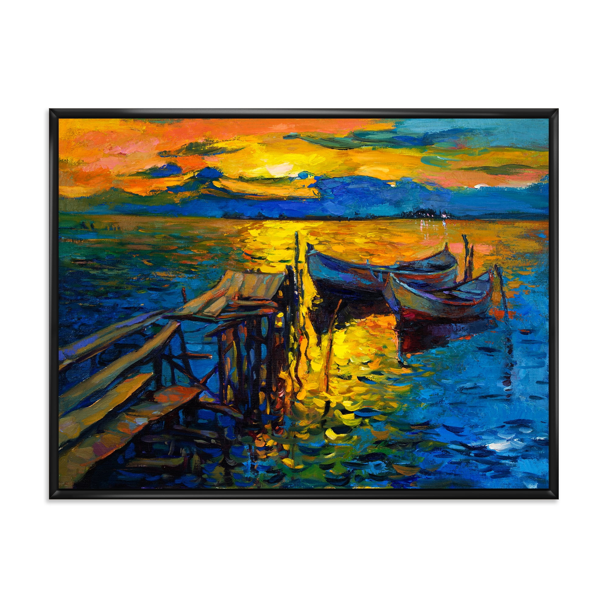 Designart 'Boat At The Lake During Evening Glow II' Nautical & Coastal Framed Canvas Wall Art Print