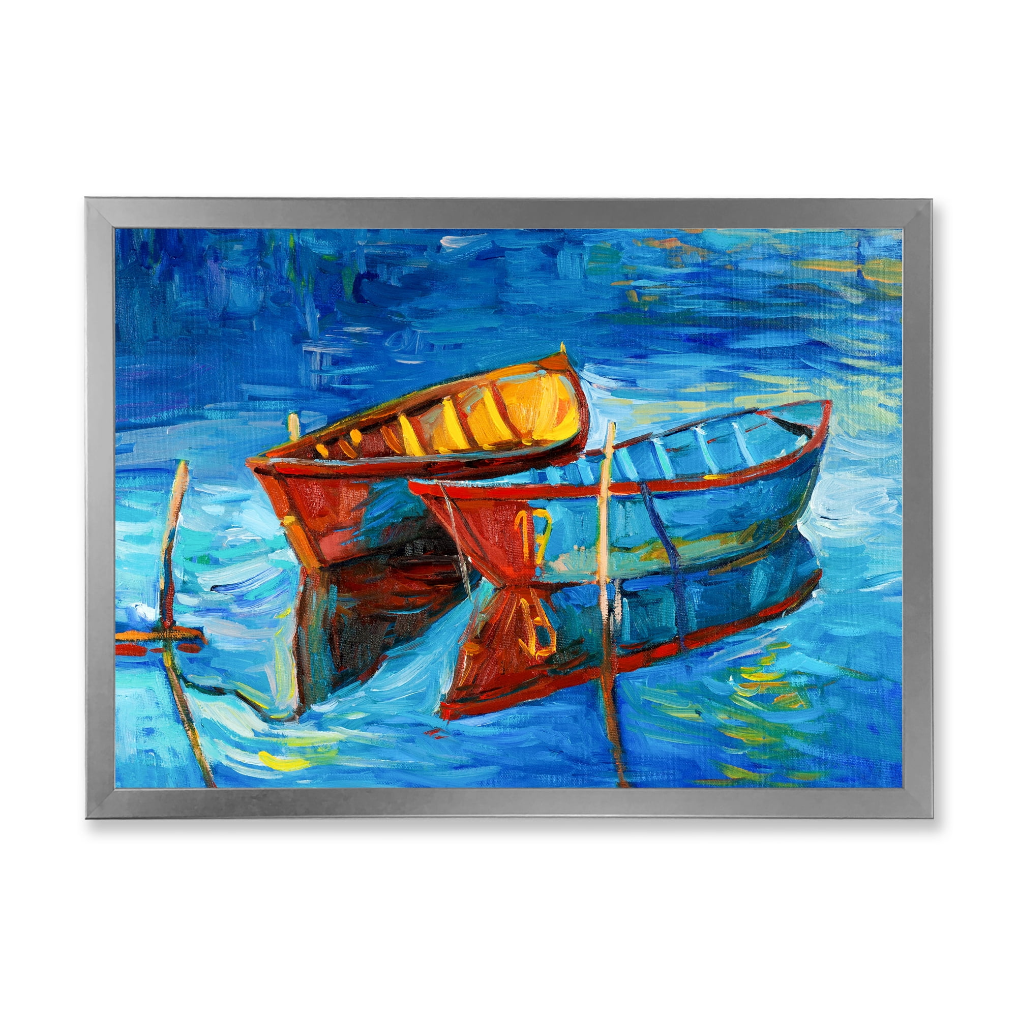 Designart 'Boat At The Lake During Evening Glow III' Nautical & Coastal Framed Art Print