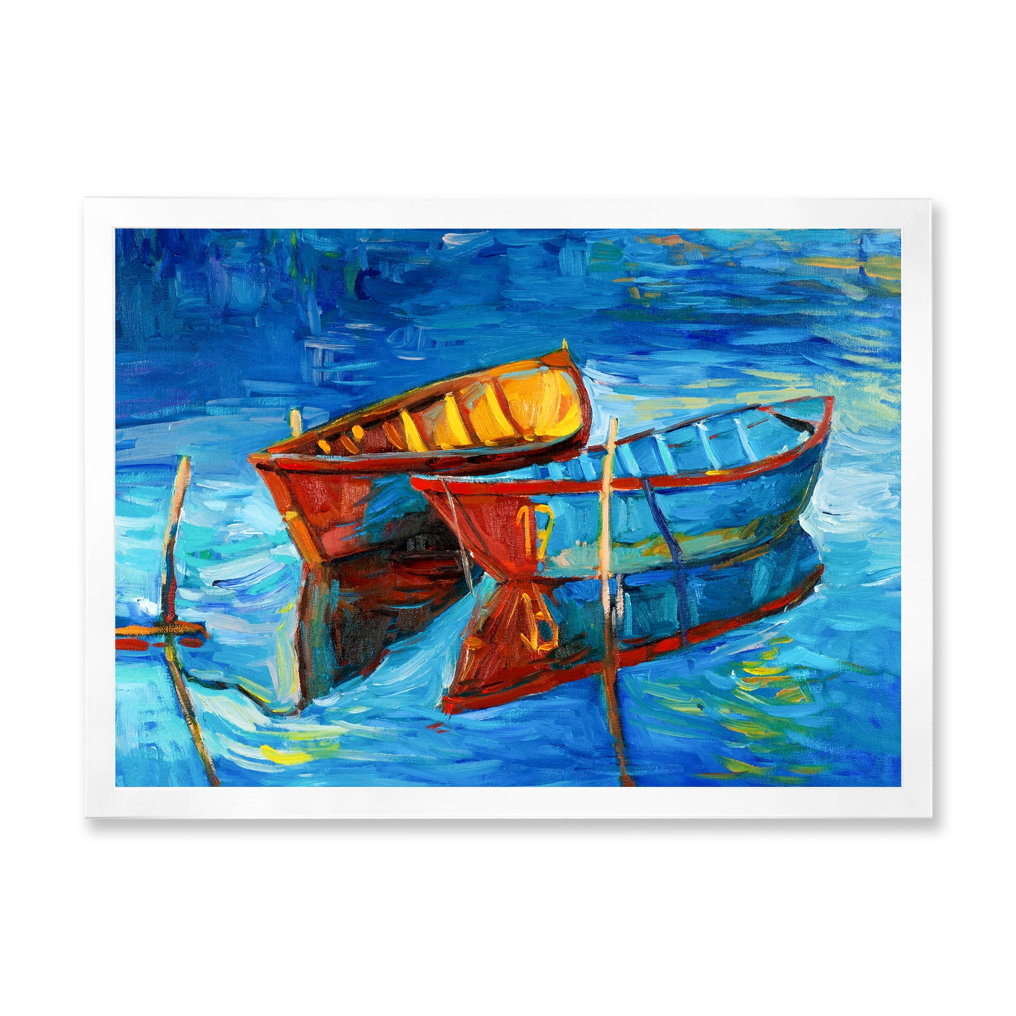 Designart 'Boat At The Lake During Evening Glow III' Nautical & Coastal Framed Art Print