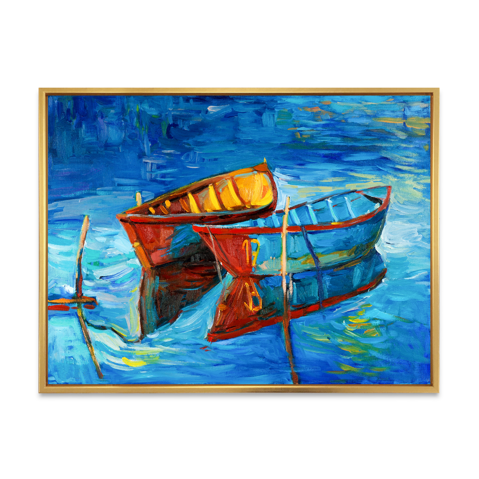 Designart 'Boat At The Lake During Evening Glow III' Nautical & Coastal Framed Canvas Wall Art Print