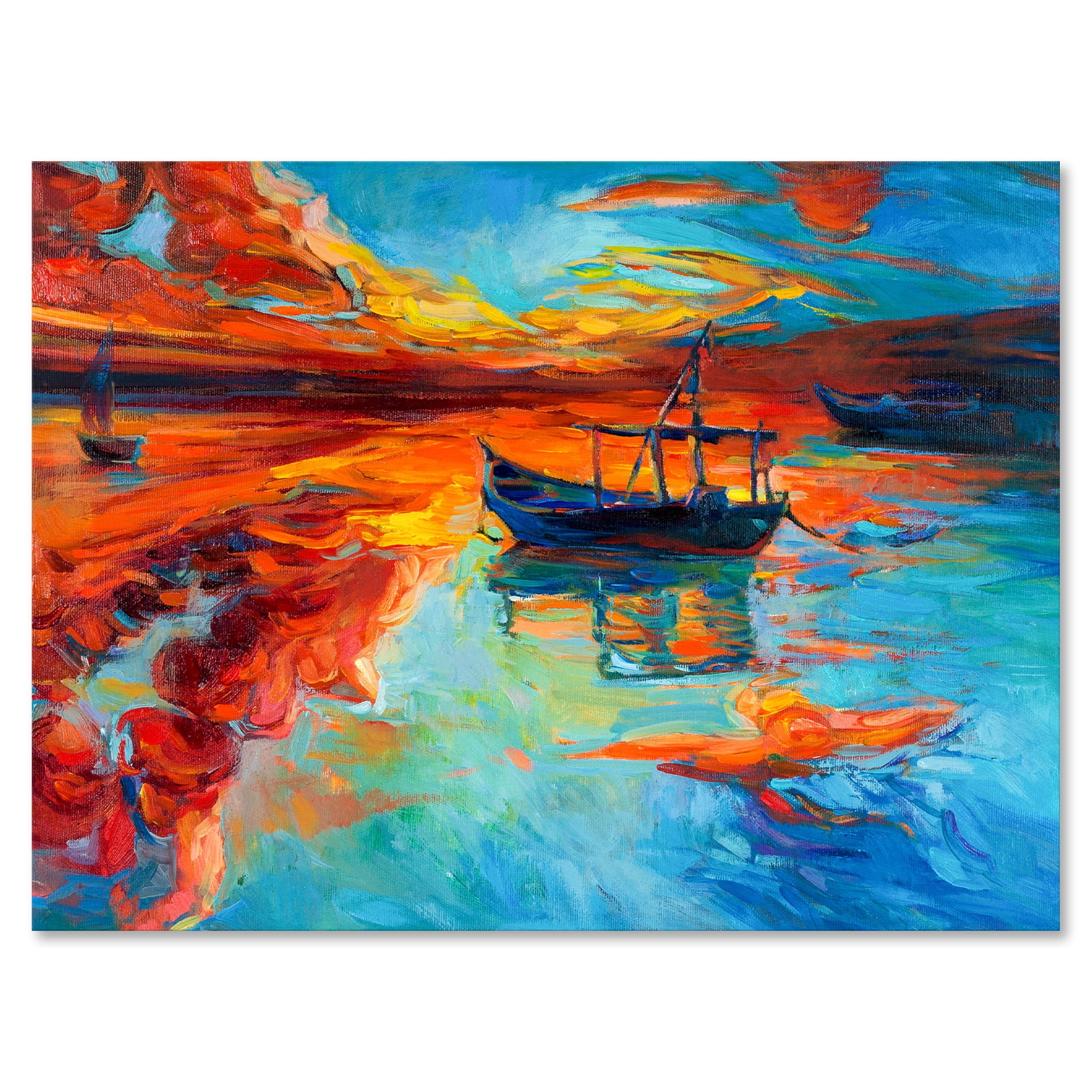 Designart ' Boat At The Lake During Evening Glow IV ' Nautical & Coastal Canvas Wall Art Print