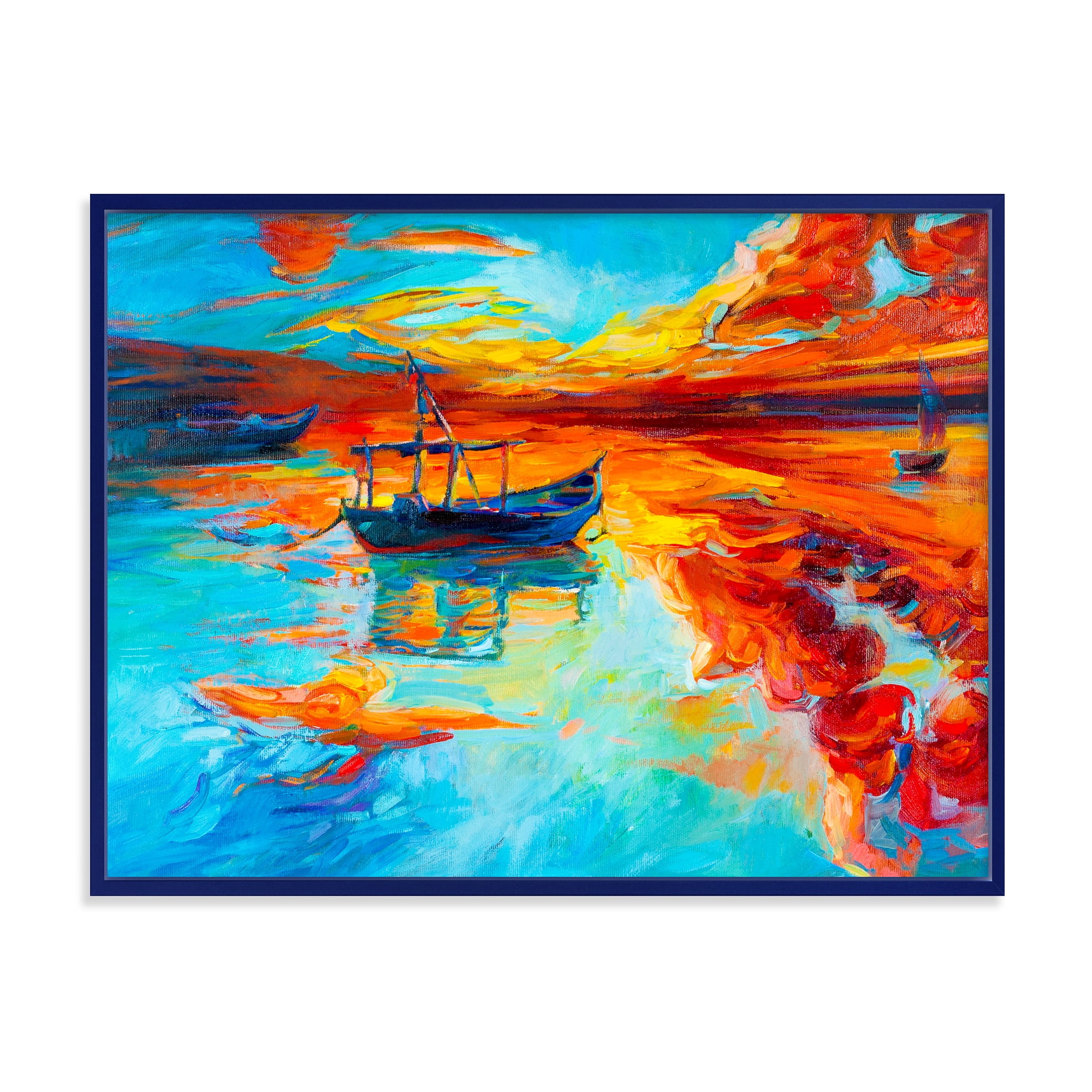 Designart 'Boat At The Lake During Evening Glow IV' Nautical & Coastal Framed Canvas Wall Art Print