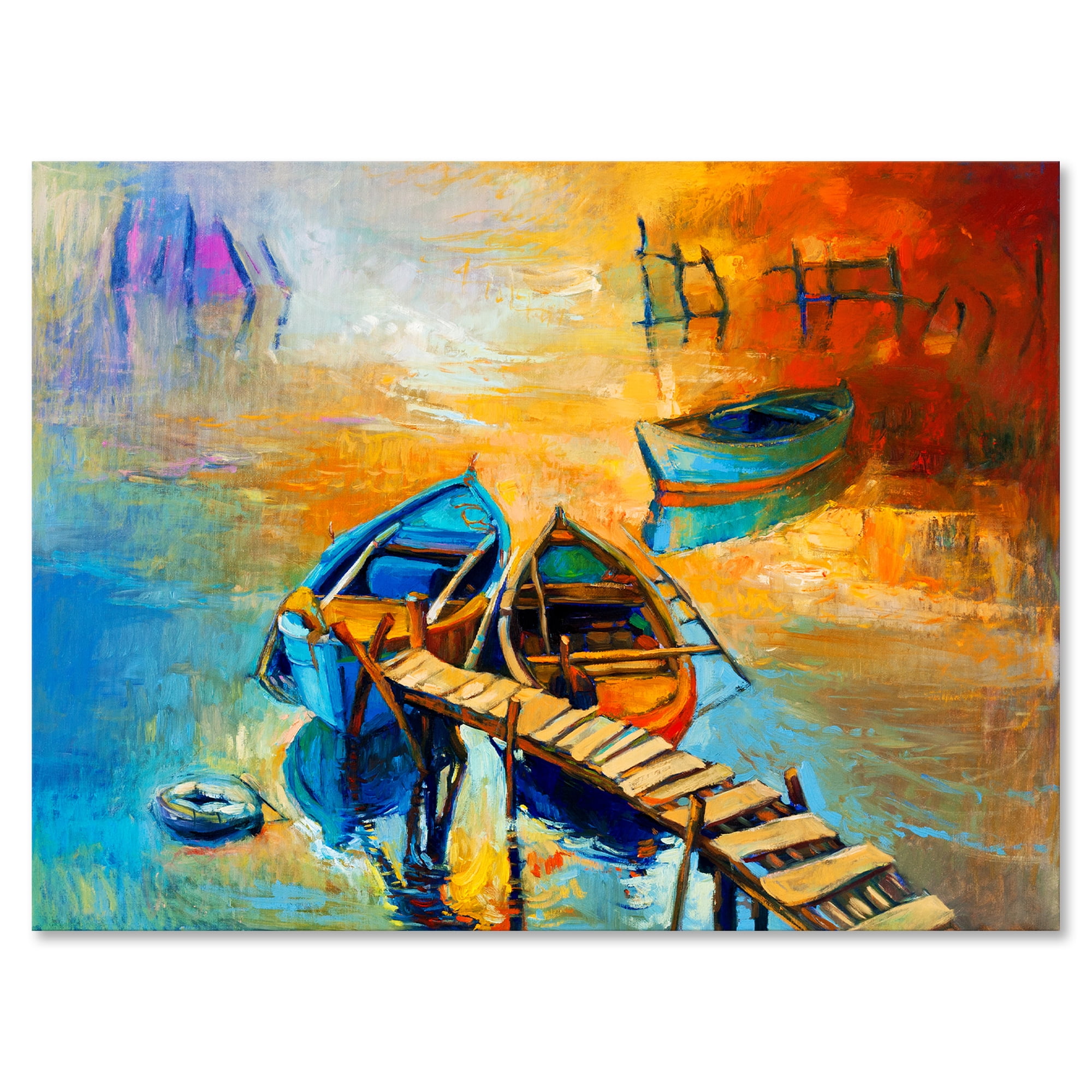 Designart ' Boat At The Lake During Evening Glow V ' Nautical & Coastal Canvas Wall Art Print
