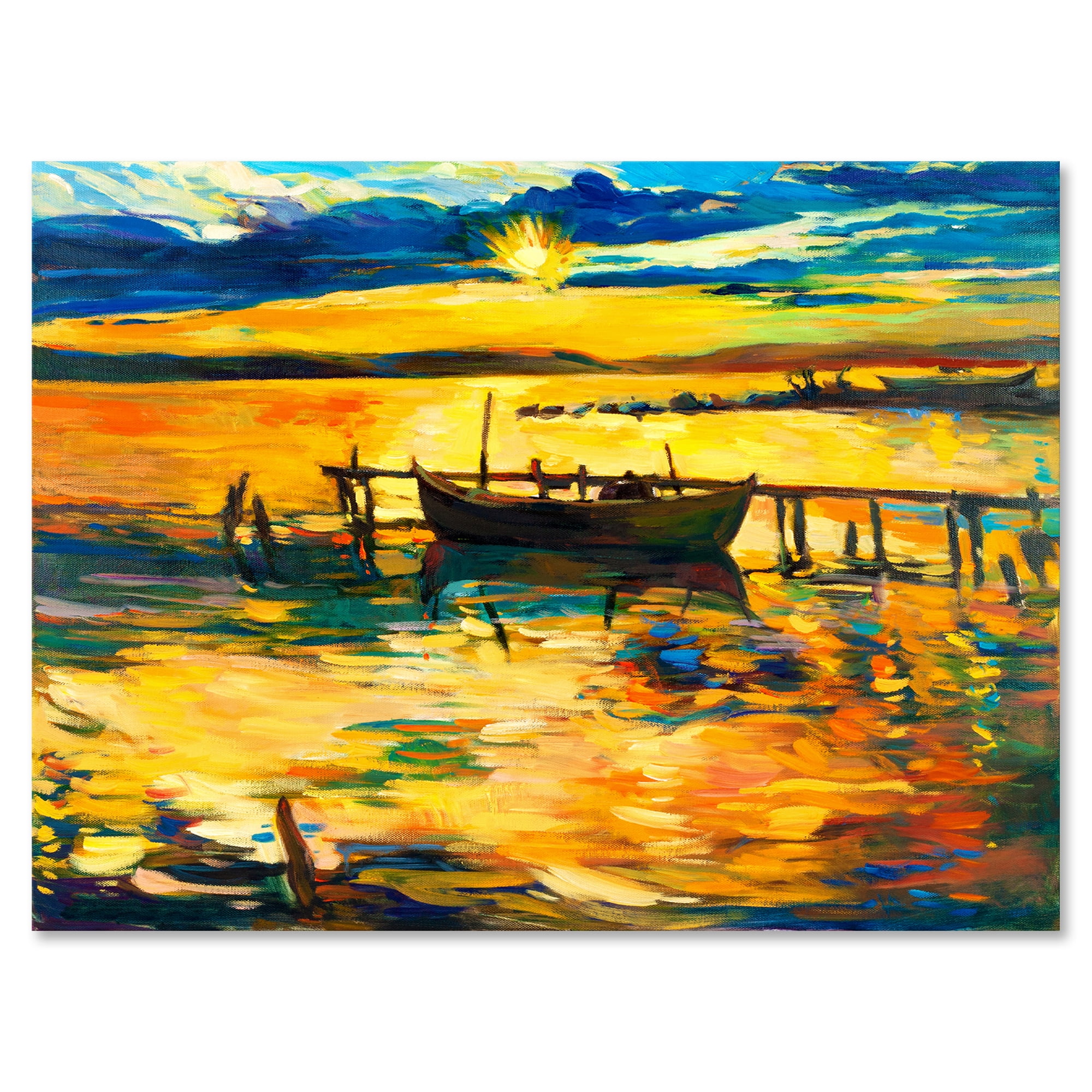 Designart ' Boat At The Lake During Evening Glow VI ' Nautical & Coastal Canvas Wall Art Print