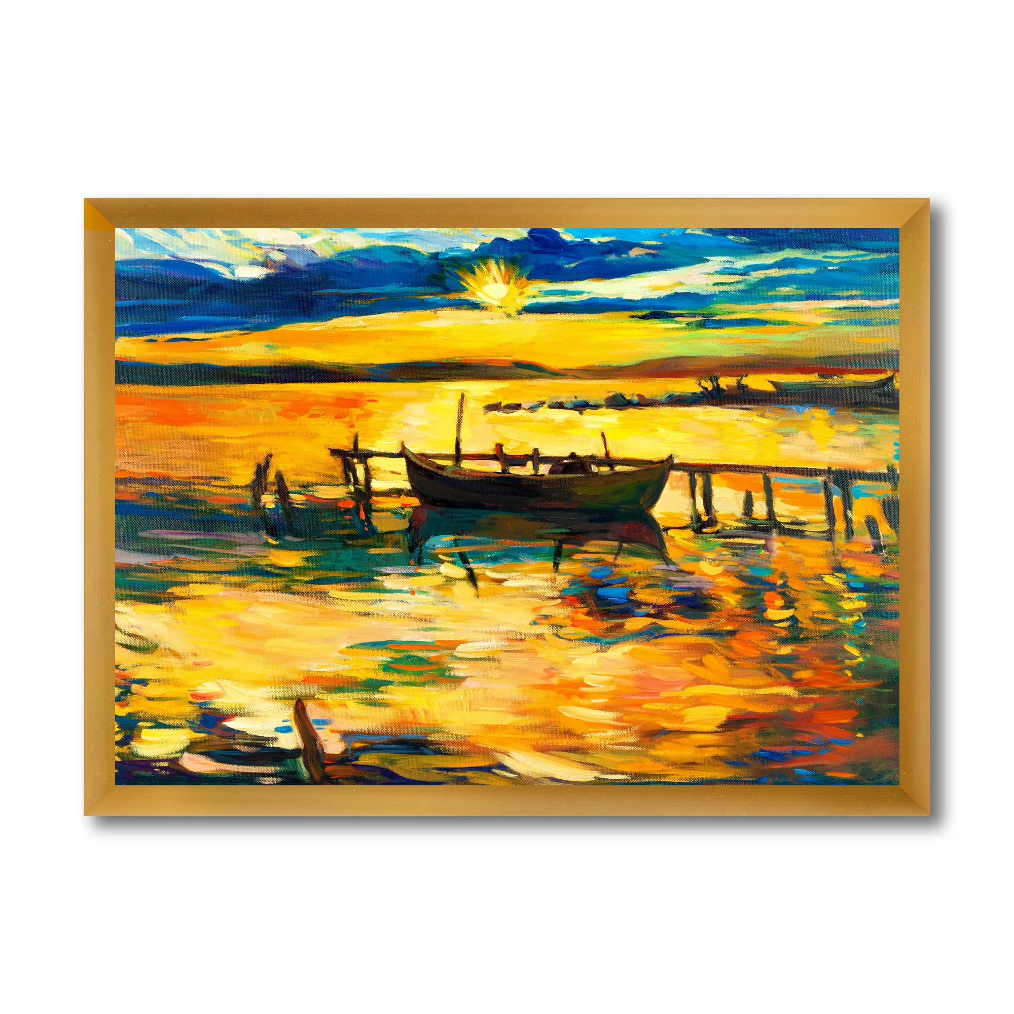 Designart 'Boat At The Lake During Evening Glow VI' Nautical & Coastal Framed Art Print