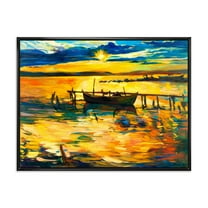 Designart 'Boat At The Lake During Evening Glow VI' Nautical & Coastal Framed Canvas Wall Art Print