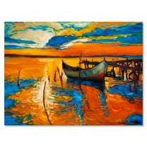 Designart ' Boat At The Lake During Evening Glow VII ' Nautical & Coastal Canvas Wall Art Print