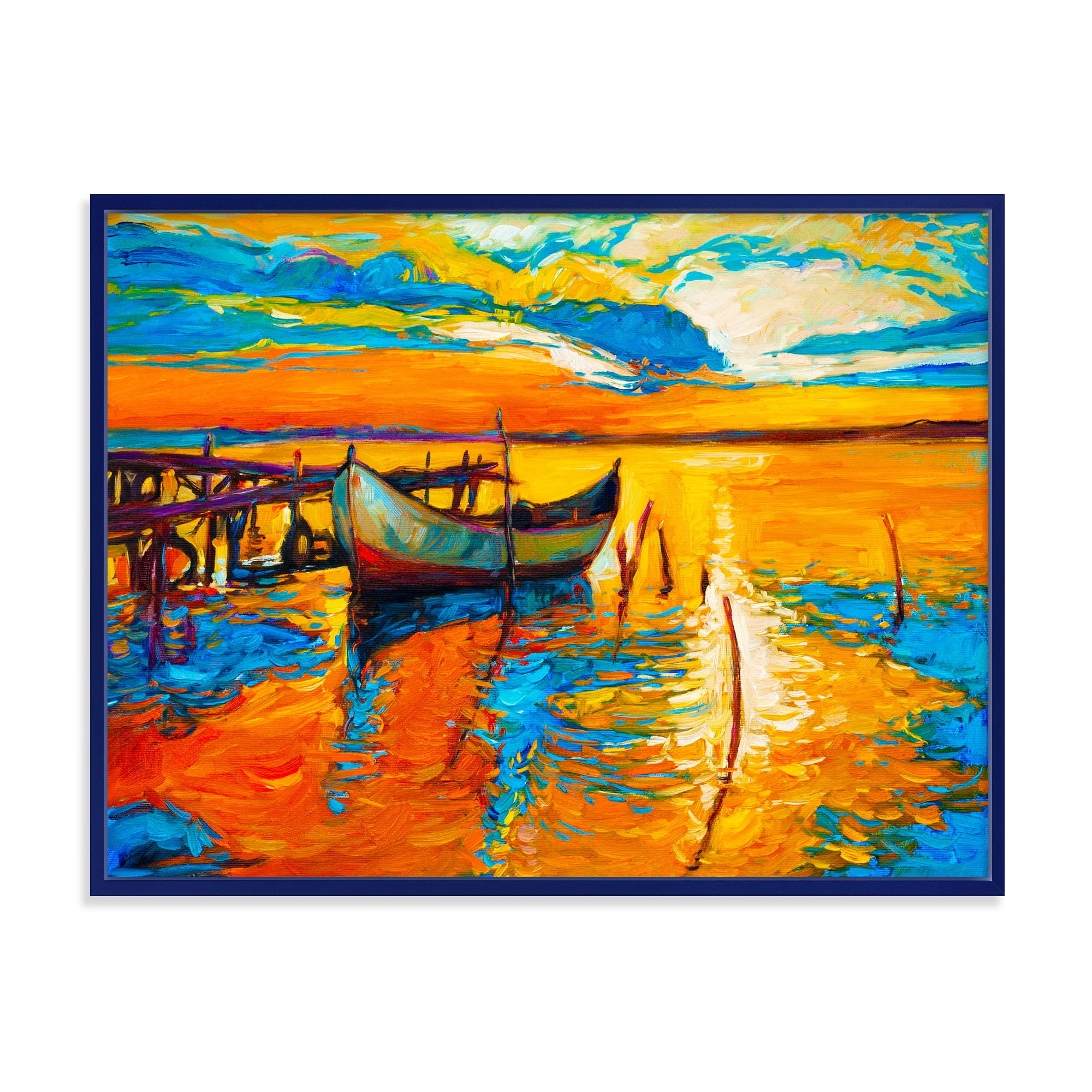 Designart 'Boat At The Lake During Evening Glow VII' Nautical & Coastal Framed Canvas Wall Art Print