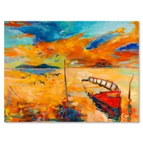 Designart ' Boat At The Lake During Evening Glow VIII ' Nautical & Coastal Canvas Wall Art Print