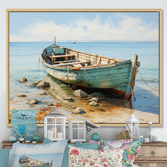 Designart "Boat Coastal harmonies" Transportation Floater Framed Wall Decor