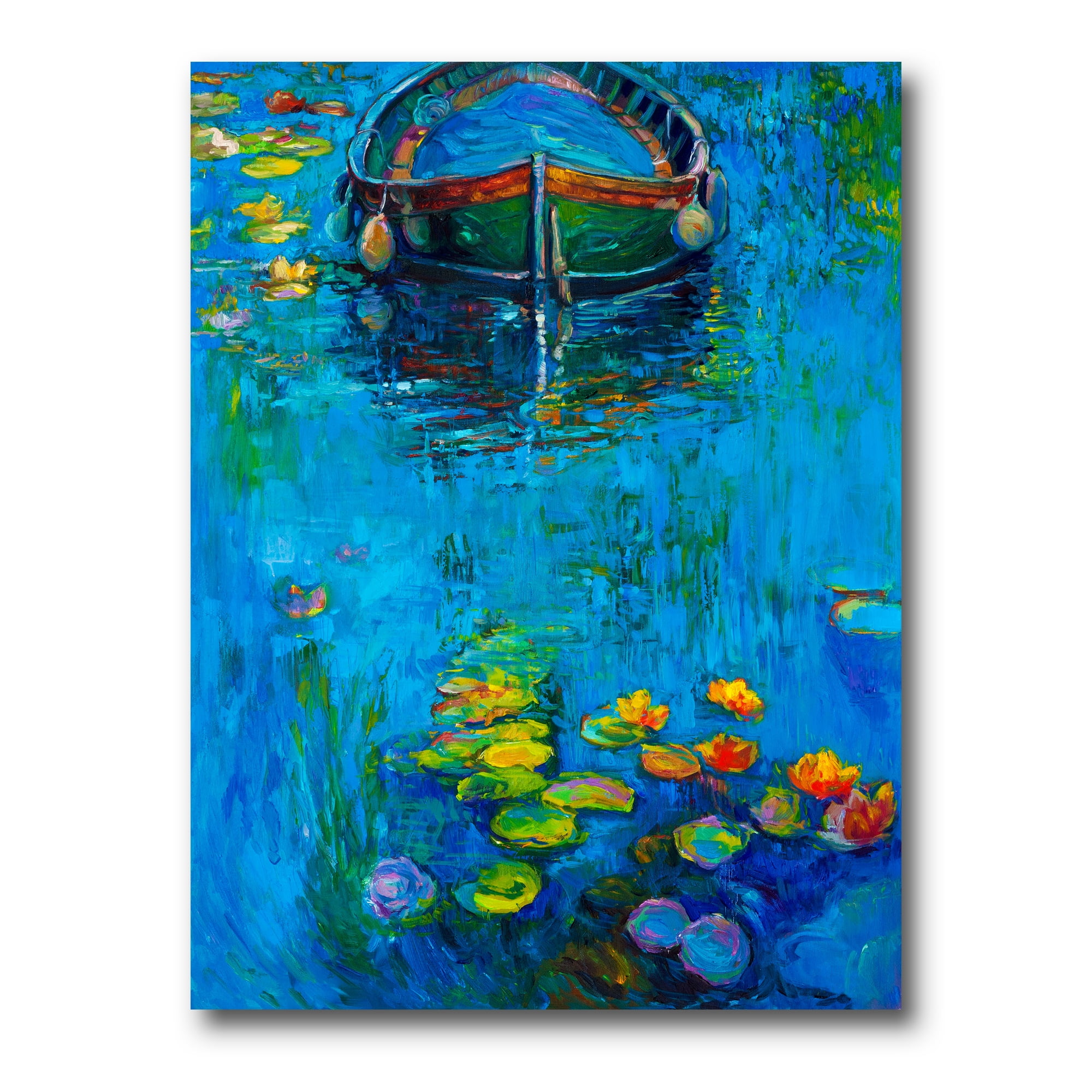 Designart ' Boat In Blue Lake ' Nautical & Coastal Canvas Wall Art Print