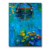 Designart ' Boat In Blue Lake ' Nautical & Coastal Canvas Wall Art Print