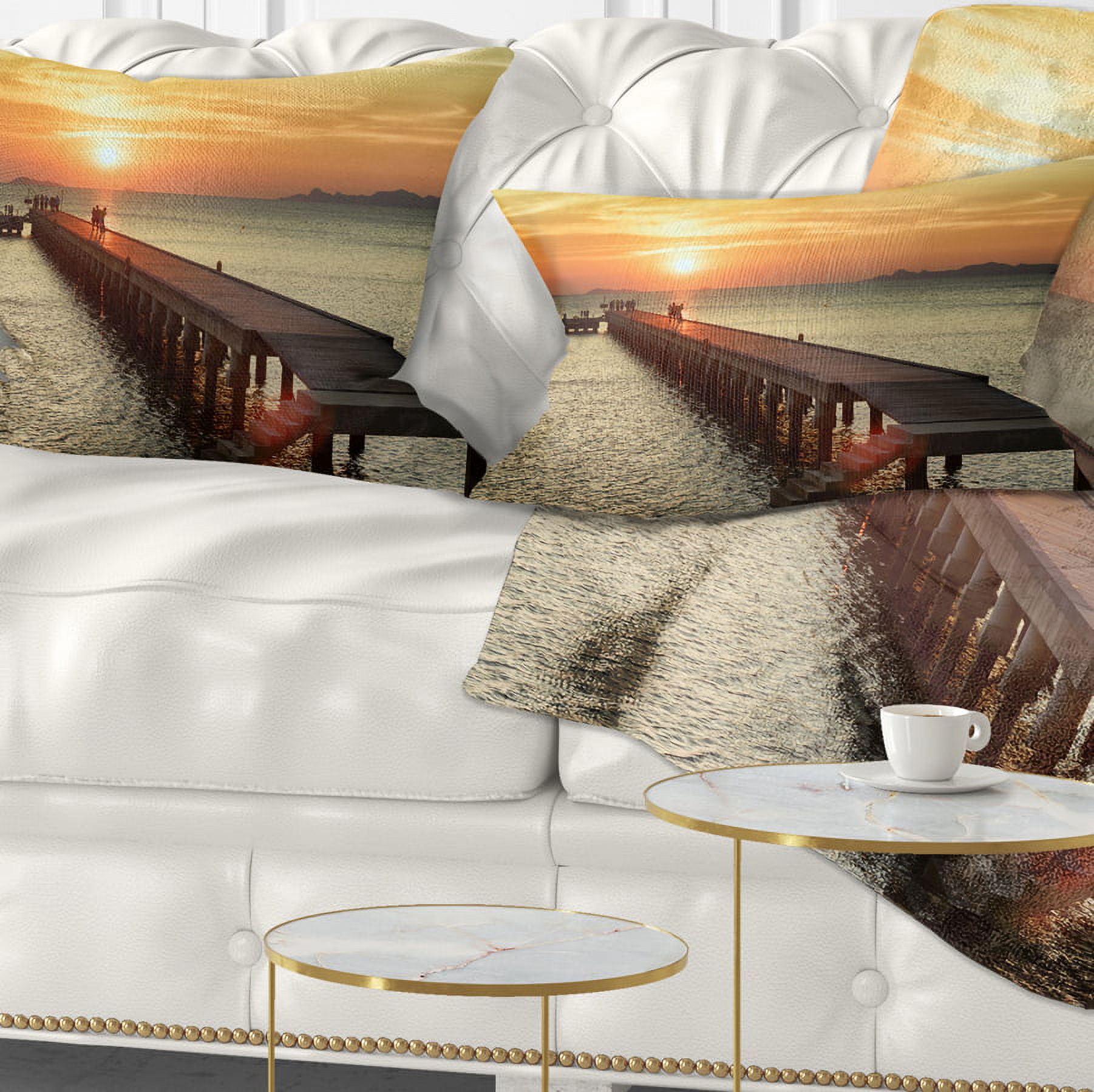 Designart Boat Pier at Sunset - Bridge Throw Pillow - 12x20