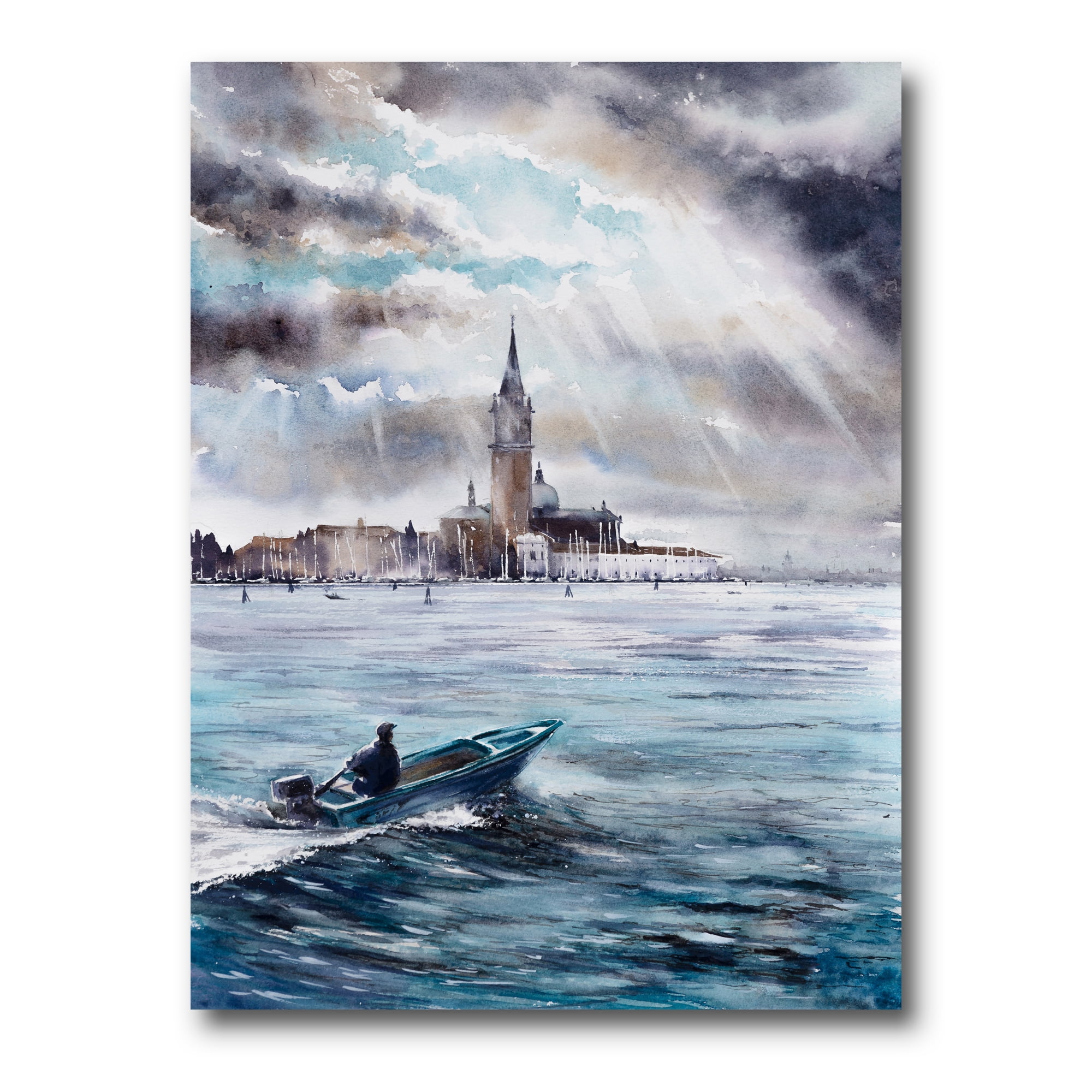 Designart ' Boat Returning In Storm Over Venice In Italy ' Nautical & Coastal Canvas Wall Art Print