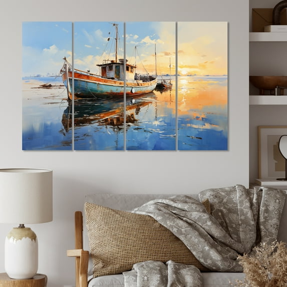 Designart "Boat Seascape expression V" Transportation Metal Wall Decor Set