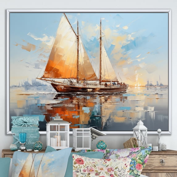 Designart "Boat Simplicity Regatta I" Boat Floater Framed Wall Decor