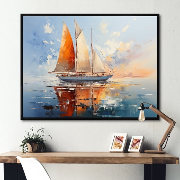 Designart "Boat Simplicity Regatta II" Boat Floater Framed Canvas Art Print