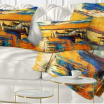 Designart Boat and Jetty at Sunset - Landscape Printed Throw Pillow - 12x20