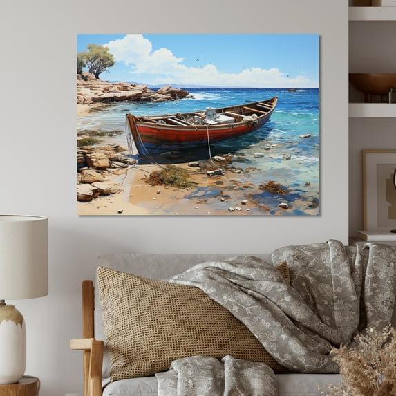 Designart "Boat at Anchor II" Coastal Metal Wall Decor