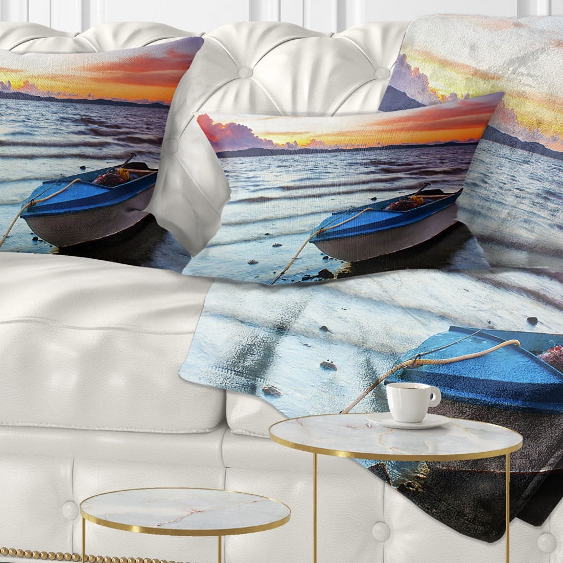 Designart Boat at the Sunset - Landscape Photography Throw Pillow - 12x20