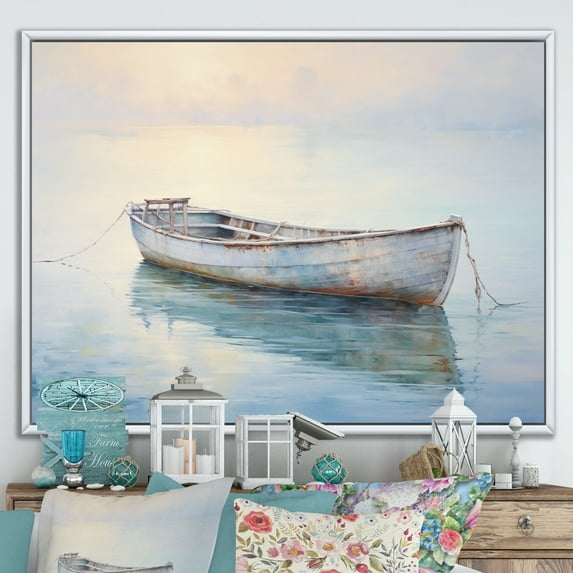 Designart "Boat delicate Waters I" Transportation Floater Framed Canvas Wall Art