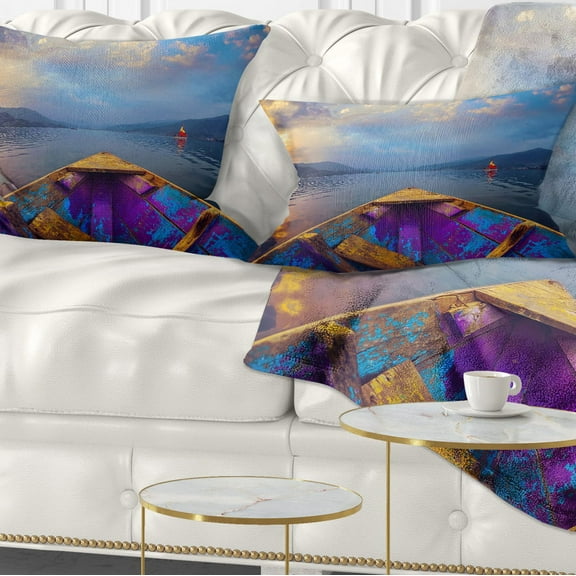 Designart Boat in Himalaya Mountains Lake - Boat Throw Pillow - 12x20