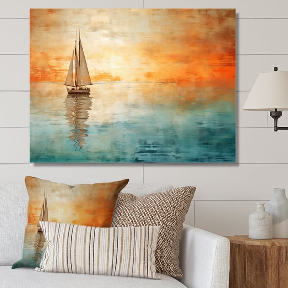 Designart "Boat modern Coastline II" Boat Wall Decor