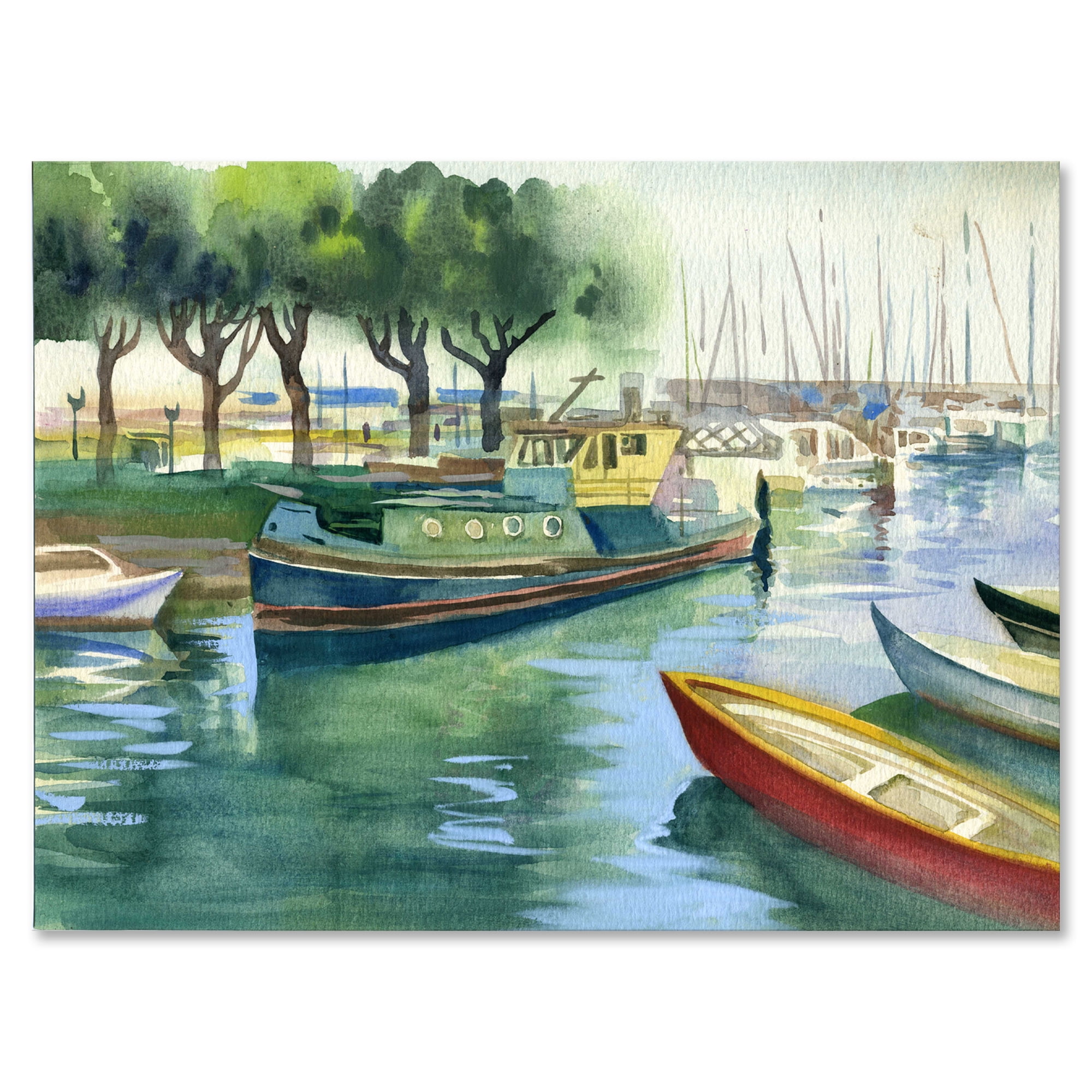 Designart ' Boats At The Lake in Green Spring ' Traditional Canvas Wall Art Print
