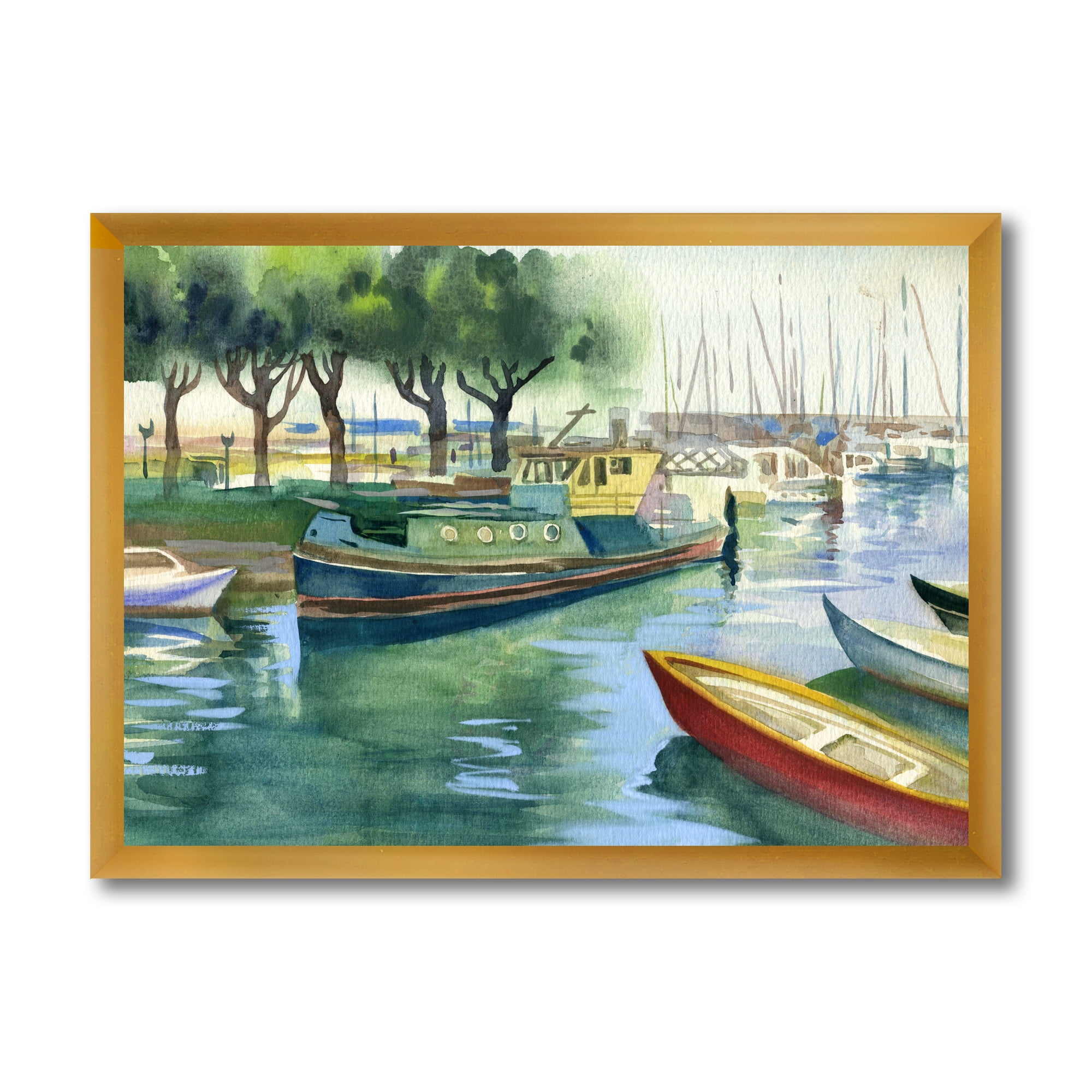 Designart 'Boats At The Lake in Green Spring' Traditional Framed Art Print