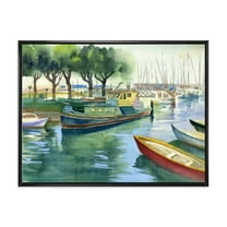 Designart 'Boats At The Lake in Green Spring' Traditional Framed Canvas Wall Art Print