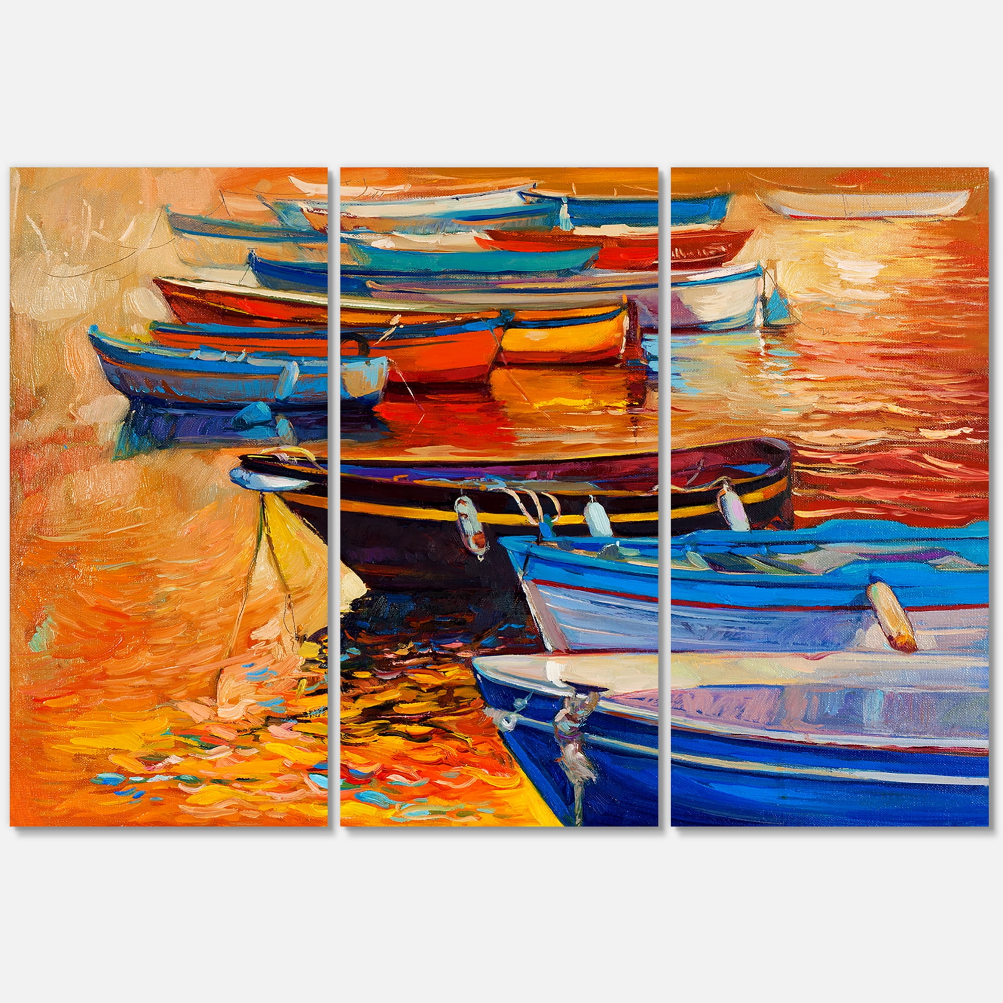 Designart ' Boats During Warm Colourd Sunset In The Harbor I ' Nautical & Coastal Canvas Wall Art Print