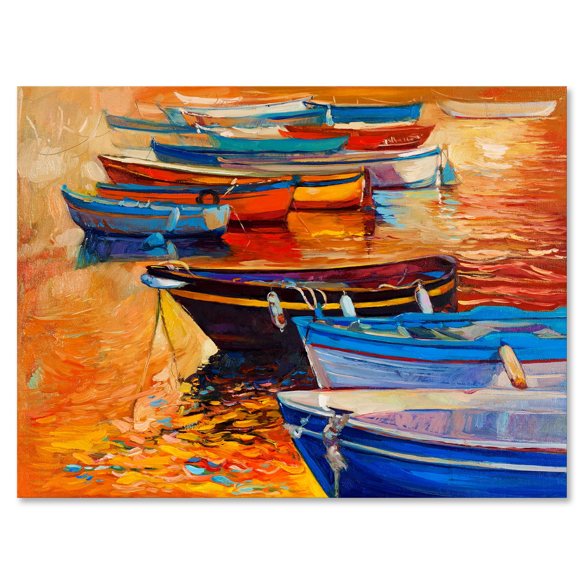 Designart ' Boats During Warm Colourd Sunset In The Harbor I ' Nautical & Coastal Canvas Wall Art Print