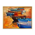 thumbnail image 1 of Designart 'Boats During Warm Colourd Sunset In The Harbor I' Nautical & Coastal Framed Canvas Wall Art Print, 1 of 5