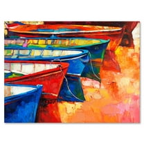 Designart ' Boats During Warm Colourd Sunset In The Harbor II ' Nautical & Coastal Canvas Wall Art Print