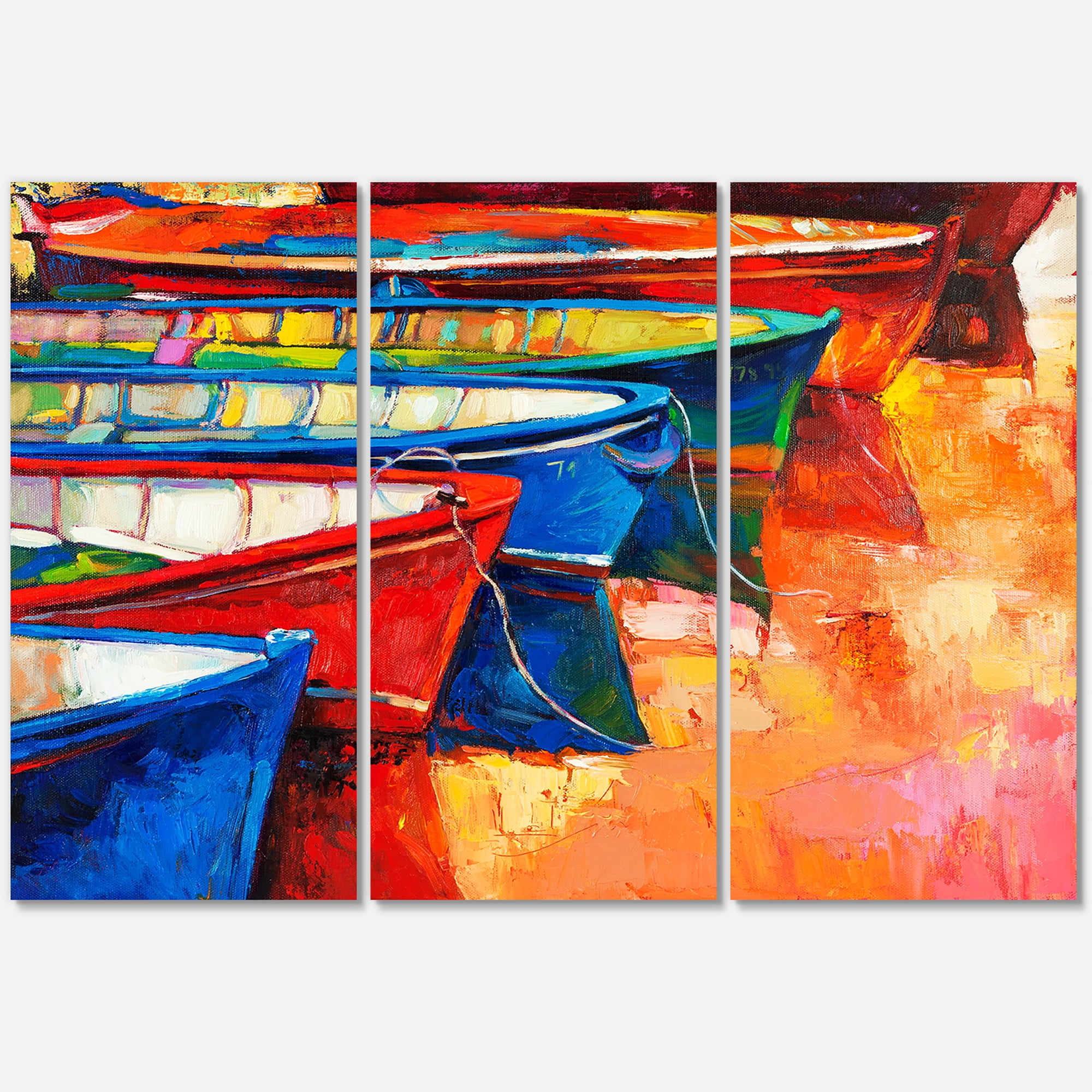 Designart ' Boats During Warm Colourd Sunset In The Harbor II ' Nautical & Coastal Canvas Wall Art Print