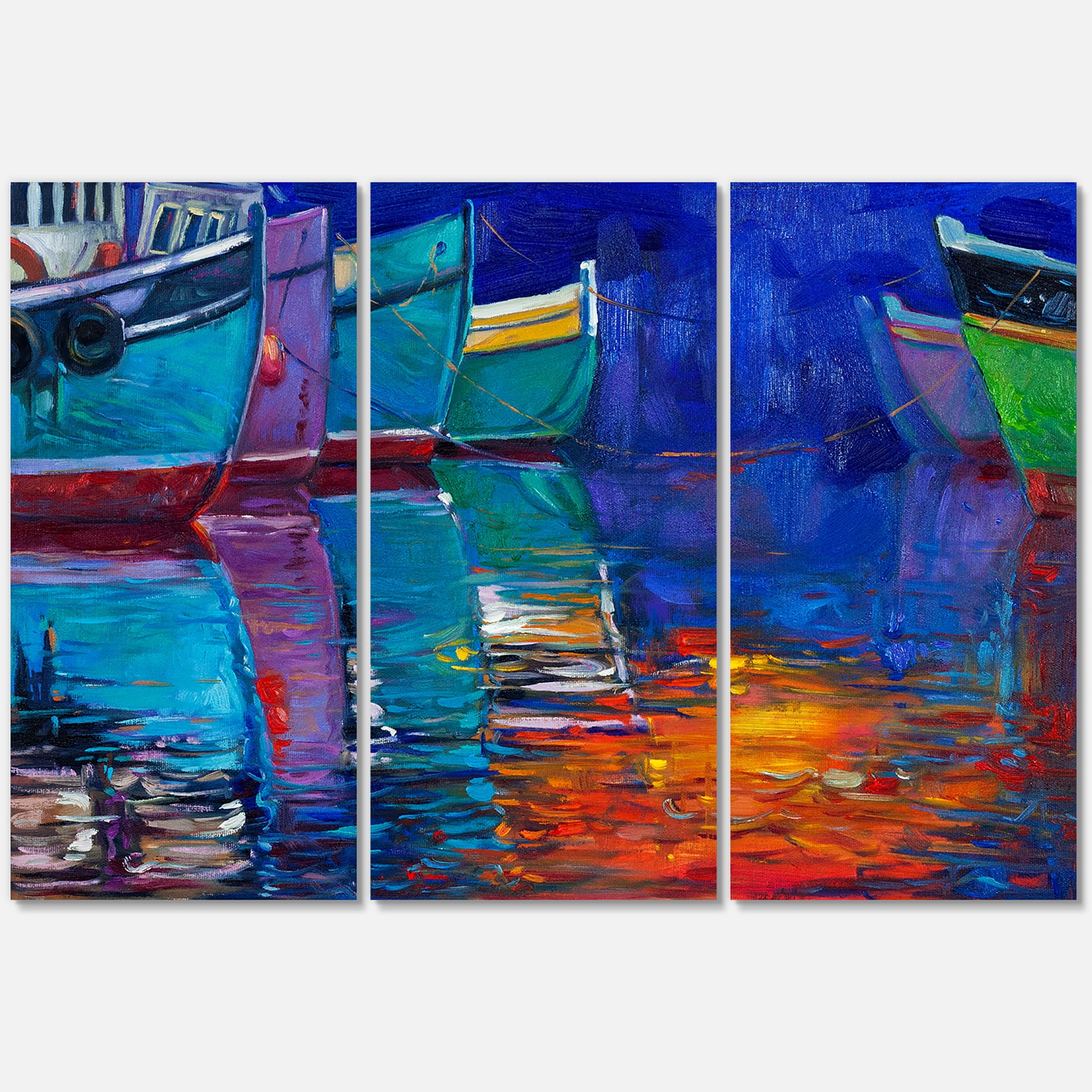 Designart ' Boats During Warm Sunset Resting On The Water I ' Nautical & Coastal Canvas Wall Art Print