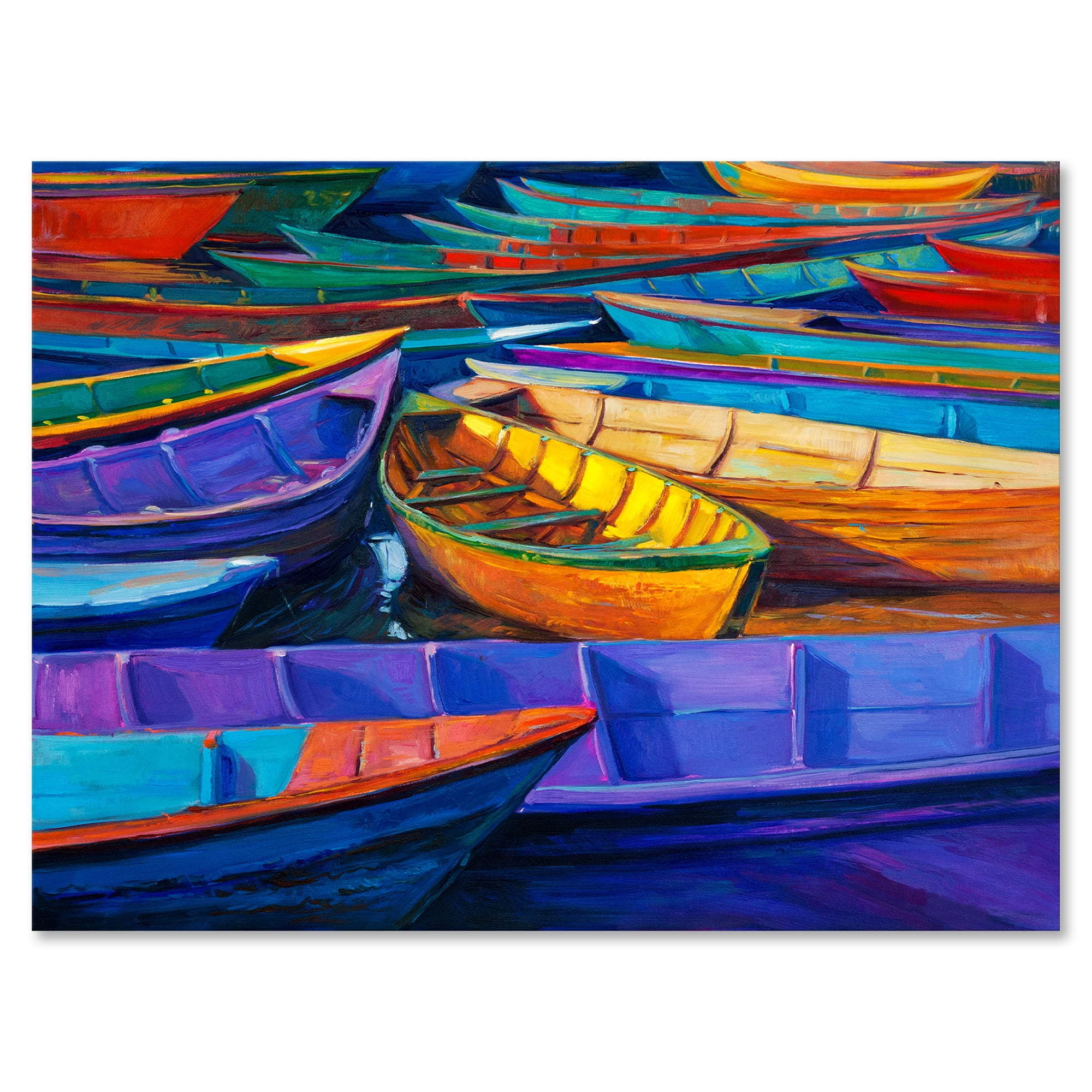 Designart ' Boats During Warm Sunset Resting On The Water II ' Nautical & Coastal Canvas Wall Art Print