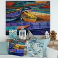 thumbnail image 1 of Designart 'Boats During Warm Sunset Resting On The Water II' Nautical & Coastal Print on Natural Pine Wood, 1 of 5