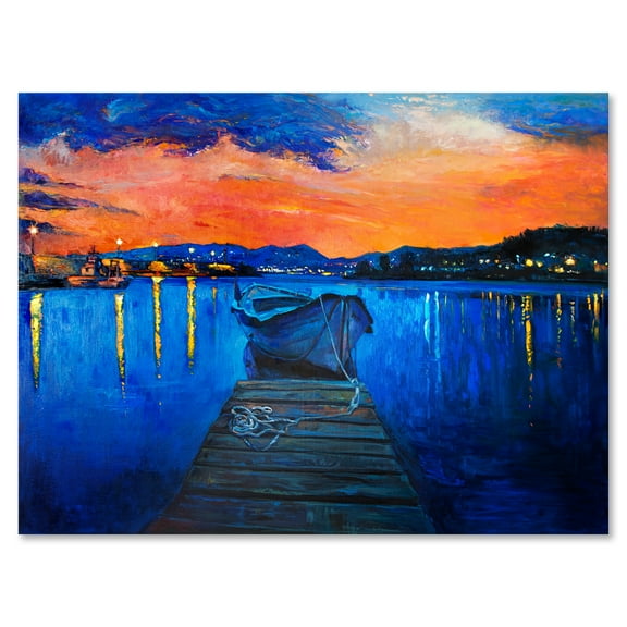 Designart ' Boats During Warm Sunset Resting On The Water III ' Nautical & Coastal Canvas Wall Art Print